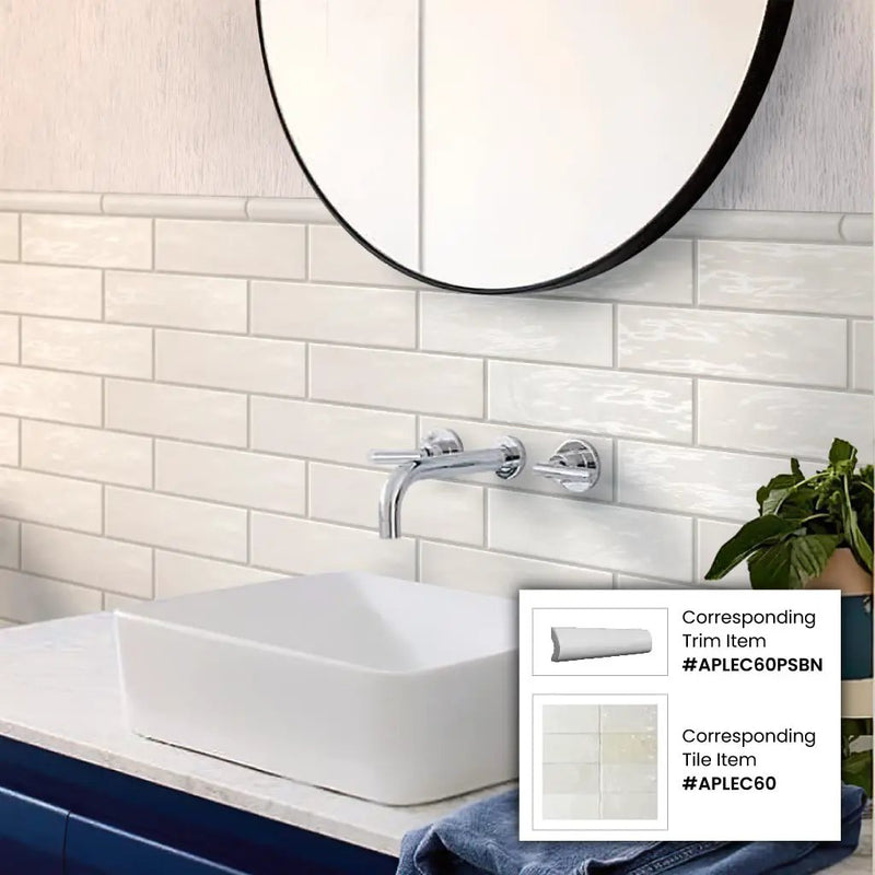 White 1x8 Glossy Ceramic Bullnose Tile Trim (10 pack, 0.556 sq ft/case) by Apollo Tile