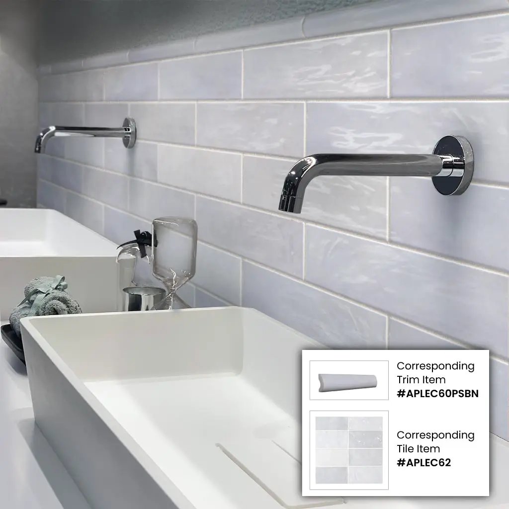 Icy Lilac 1x8 Glossy Ceramic Bullnose Tile Trim (10 pack, 0.556 sq ft/case) by Apollo Tile