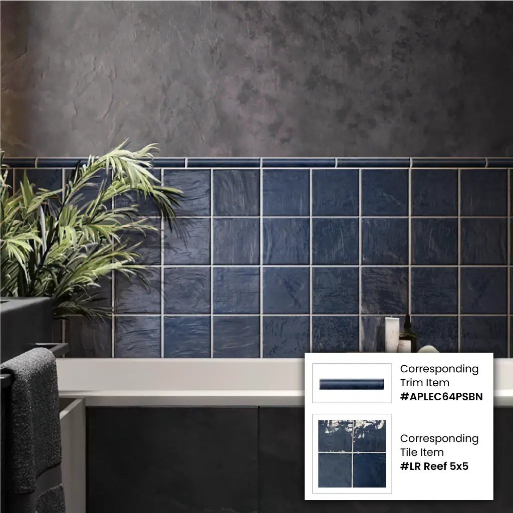 Blue 1x8 Glossy Ceramic Bullnose Tile Trim (10 pack, 0.556 sq ft/case) by Apollo Tile