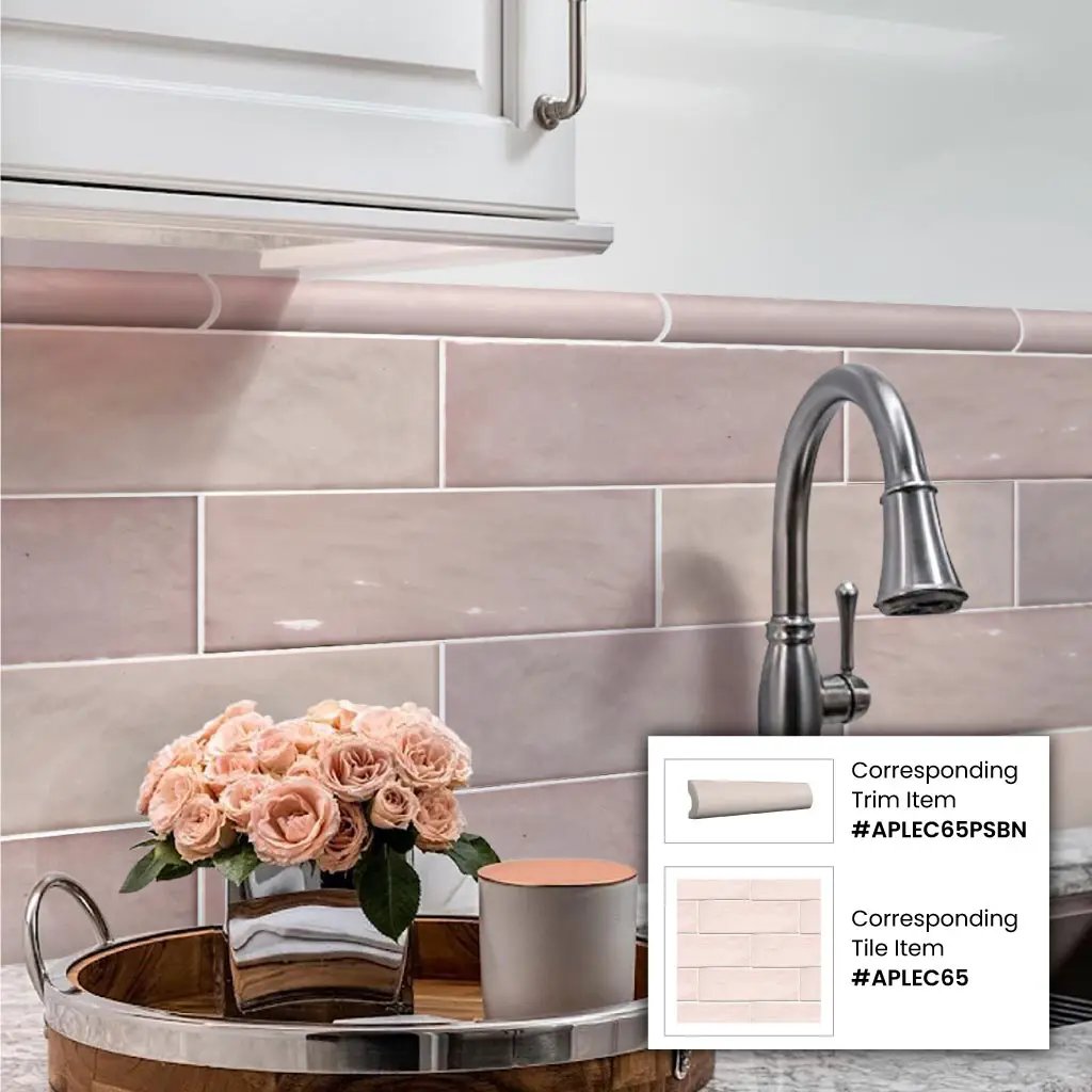 Pink 2.58 in. x 8 in. Polished Ceramic Subway Tile (5.38 sq ft/case) by Apollo Tile