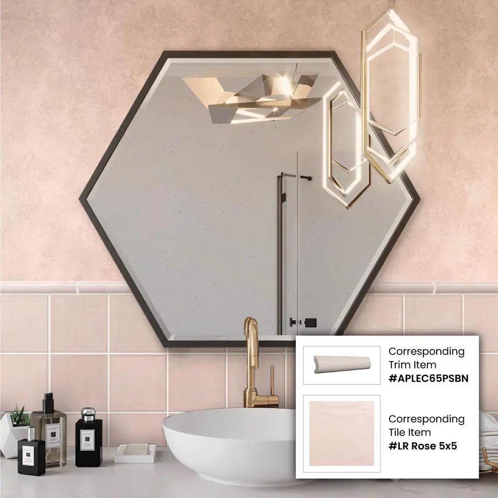 Soft Pink 1x8 Glossy Ceramic Bullnose Tile Trim (10 pack, 0.556 sq ft/case) by Apollo Tile