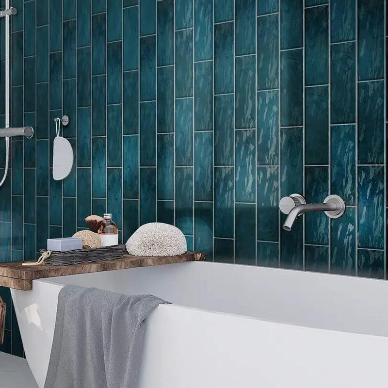 Green 2.58 in. x 8 in. Polished Ceramic Subway Tile (5.38 sq ft/case) by Apollo Tile