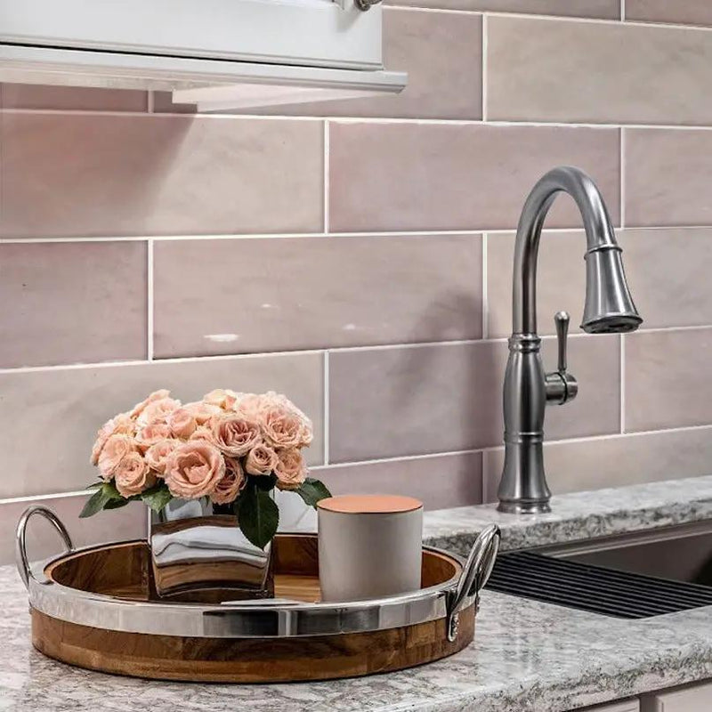 Pink 2.58 in. x 8 in. Polished Ceramic Subway Tile (5.38 sq ft/case) by Apollo Tile