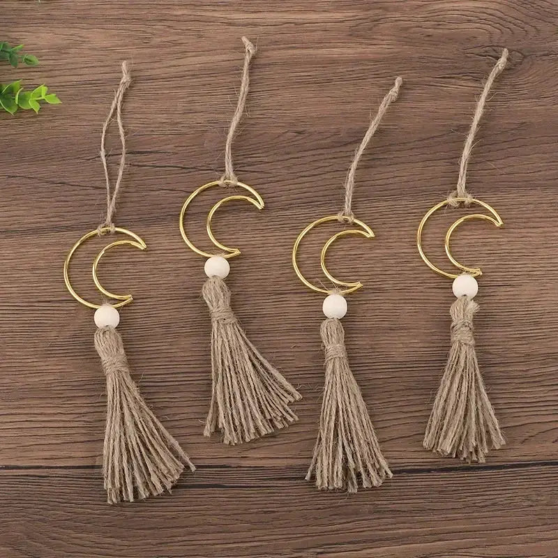 Ornament - Wooden Beads Moon Tassel Wall Decor by House Of Avana