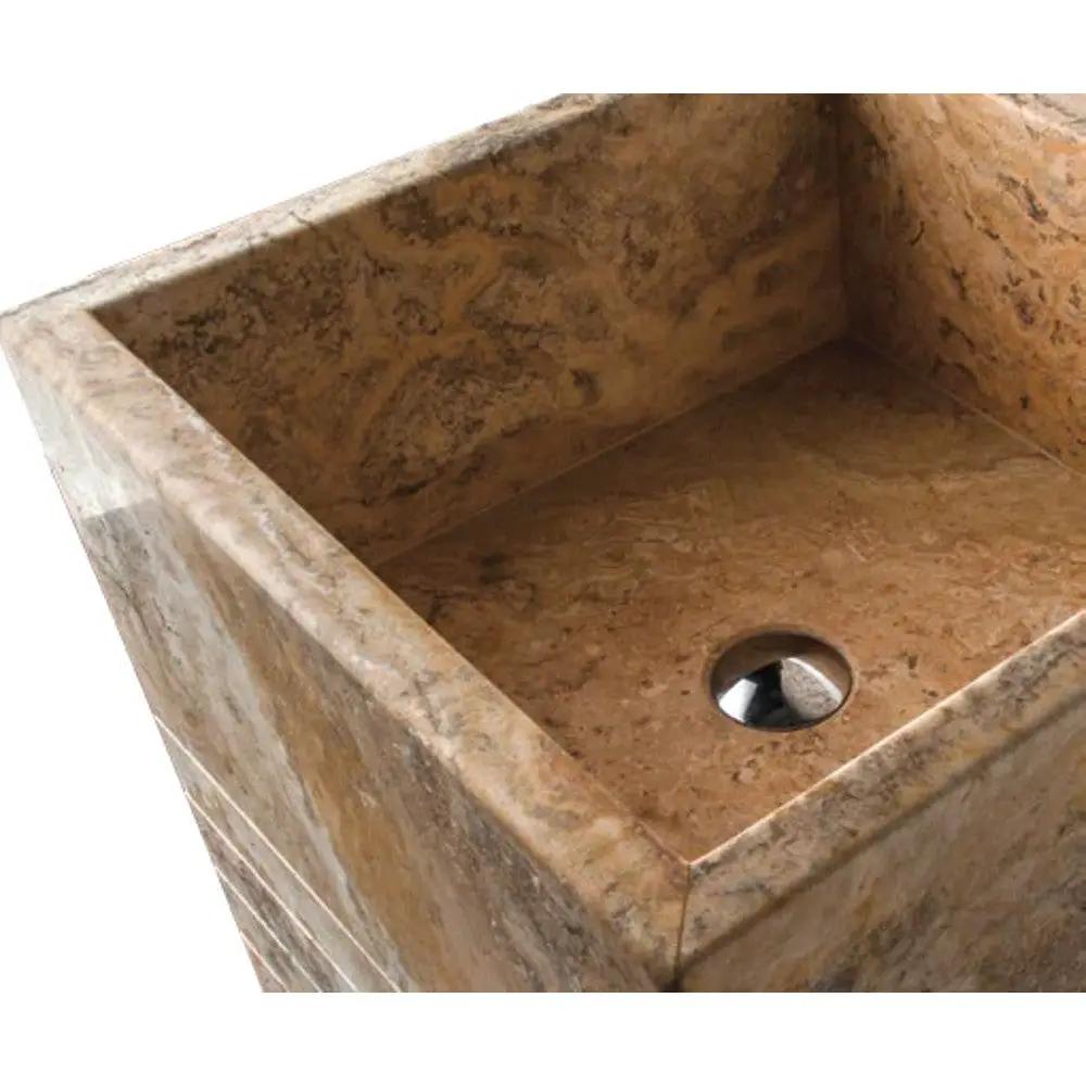Scabos Travertine Cone Pedestal Sink - Hand Carved Sculptural by GobekDesign