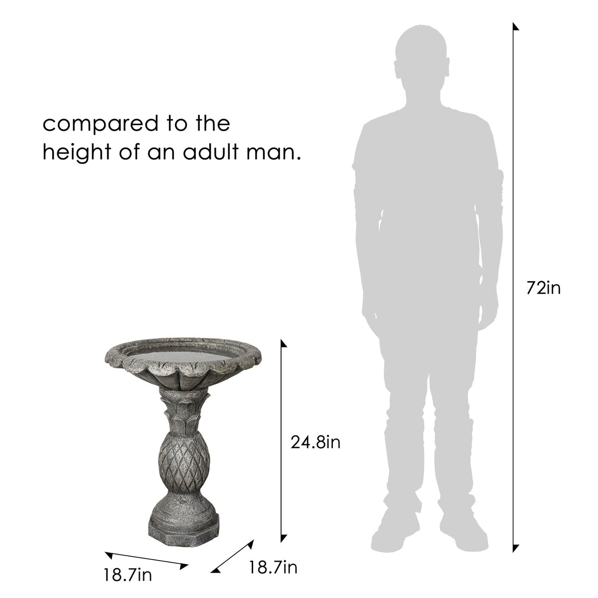 Concrete Pineapple Bird Bath Classical Pedestal 24 Inch, photo 7 of 12