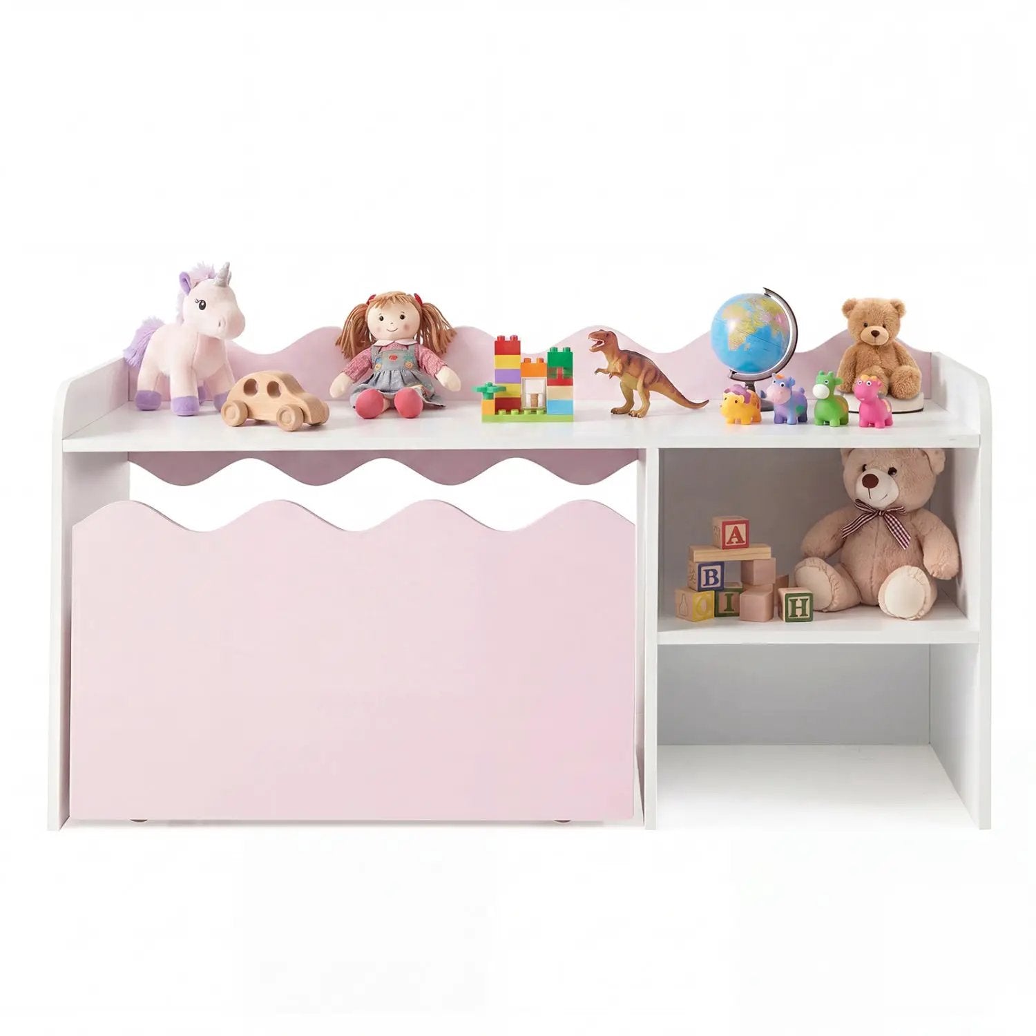 Scalloped Kids Bookshelf and Toy Storage Organizer for Playroom by DirectDeals