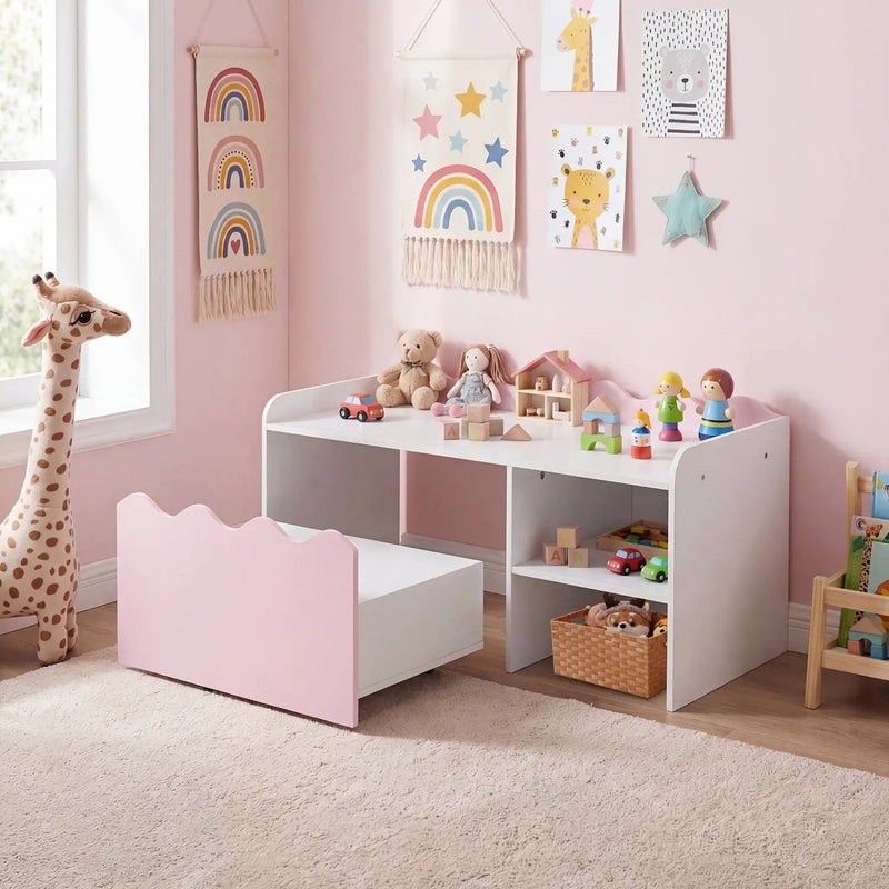 Scalloped Kids Bookshelf and Toy Storage Organizer for Playroom by DirectDeals