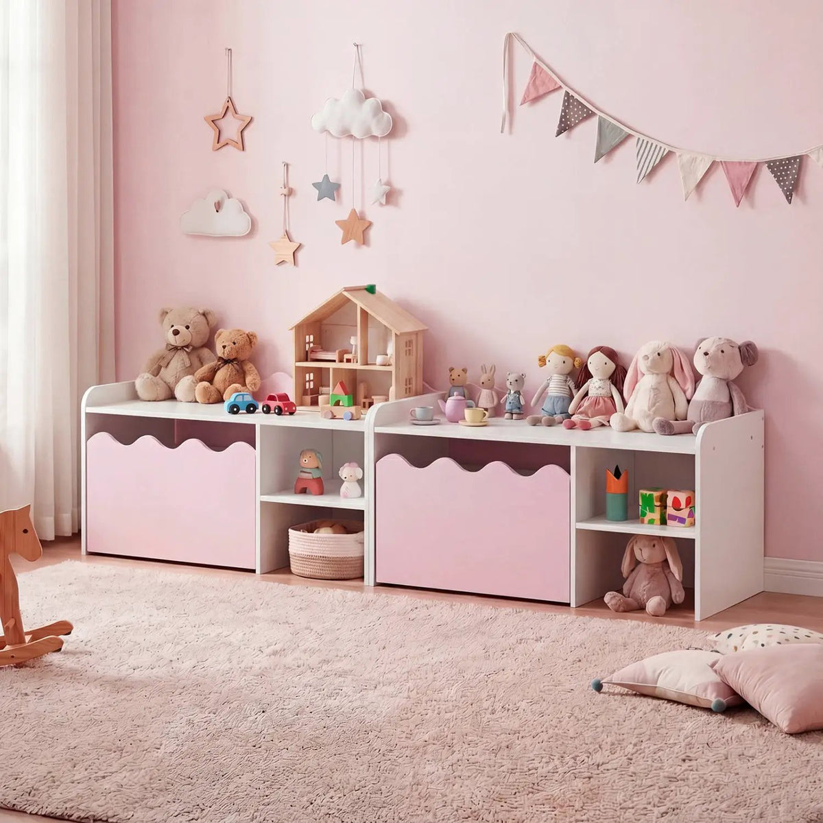 Scalloped Kids Bookshelf and Toy Storage Organizer for Playroom, photo 13 of 16