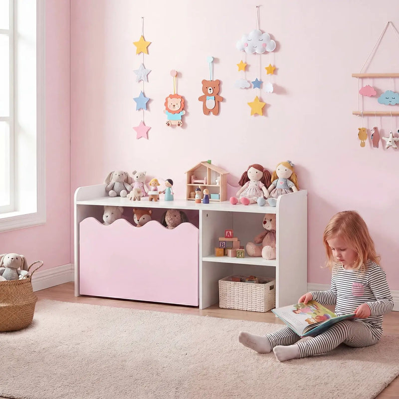 Scalloped Kids Bookshelf and Toy Storage Organizer for Playroom by DirectDeals