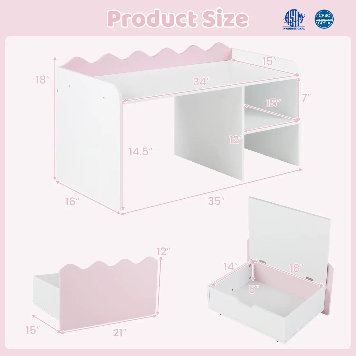 Scalloped Kids Bookshelf and Toy Storage Organizer for Playroom by DirectDeals