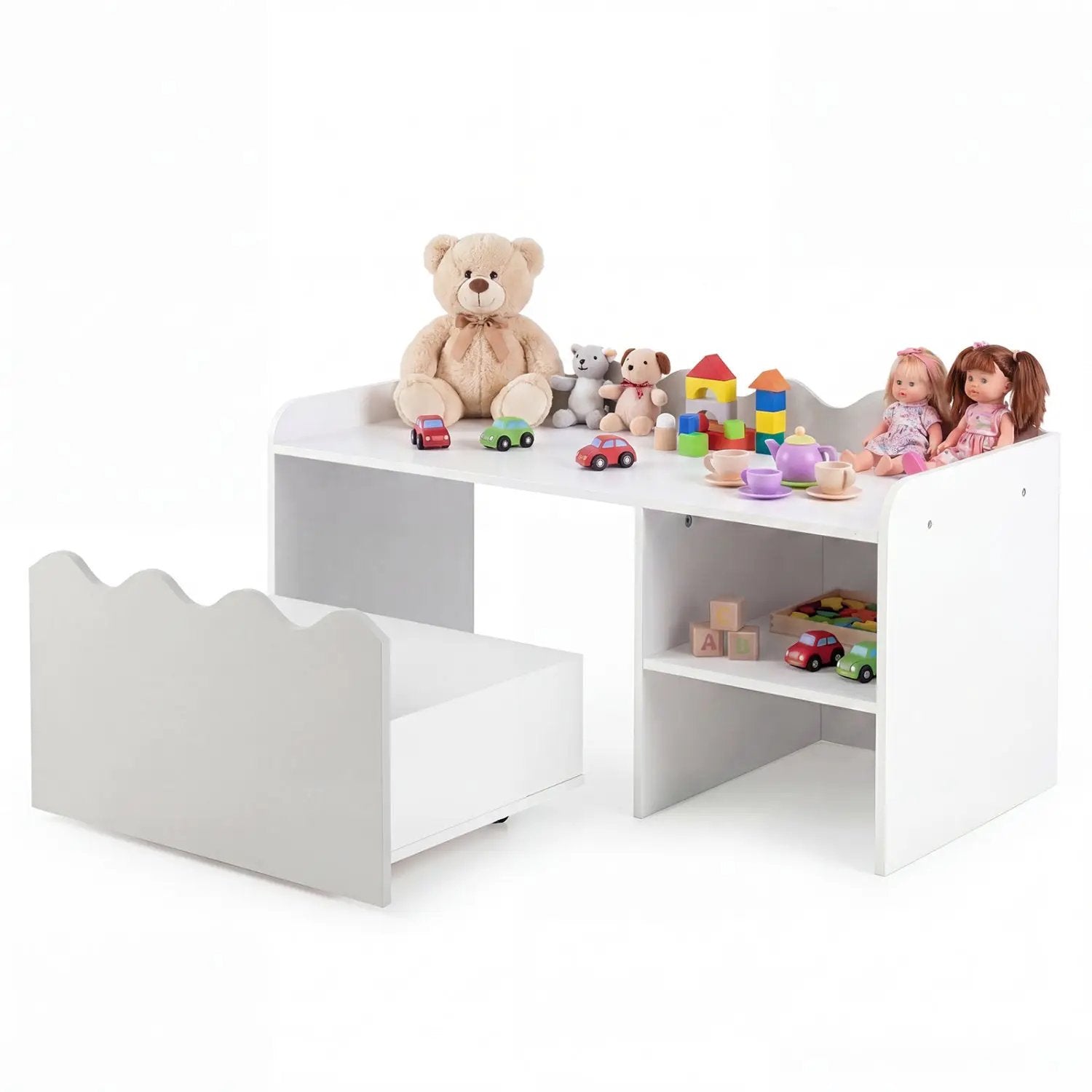 Scalloped Kids Bookshelf and Toy Storage Organizer for Playroom by DirectDeals