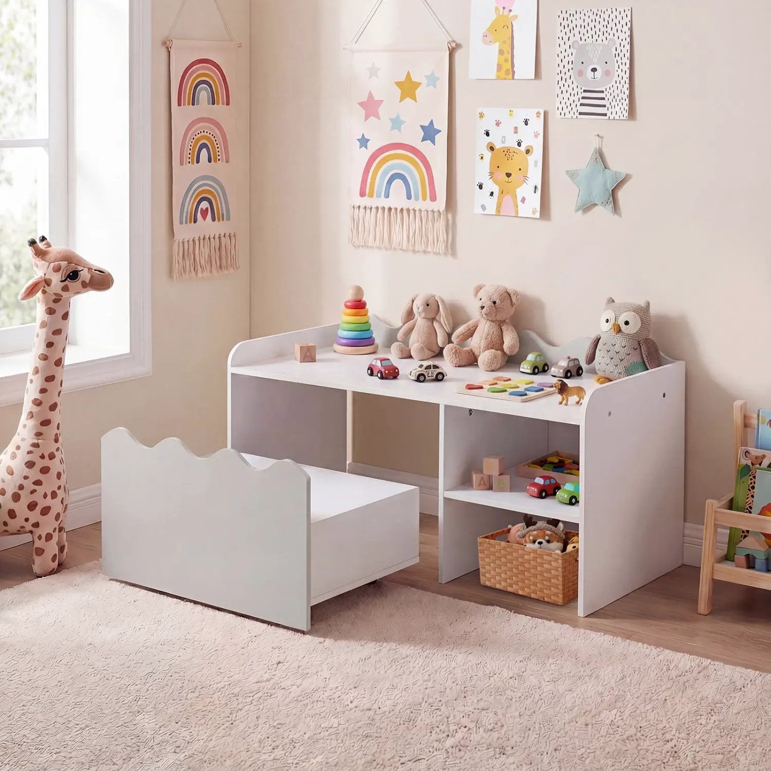Scalloped Kids Bookshelf and Toy Storage Organizer for Playroom by DirectDeals
