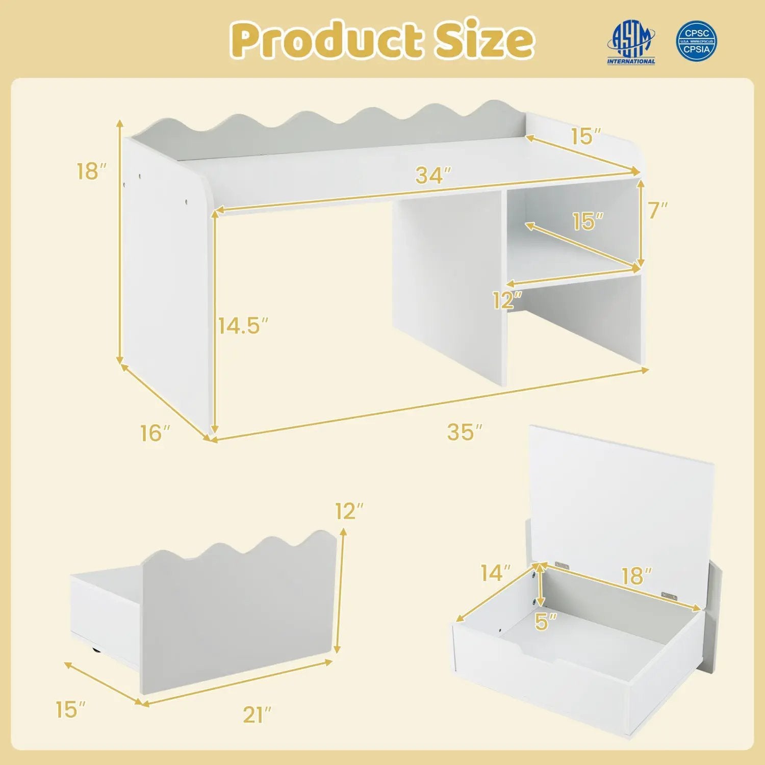 Scalloped Kids Bookshelf and Toy Storage Organizer for Playroom by DirectDeals