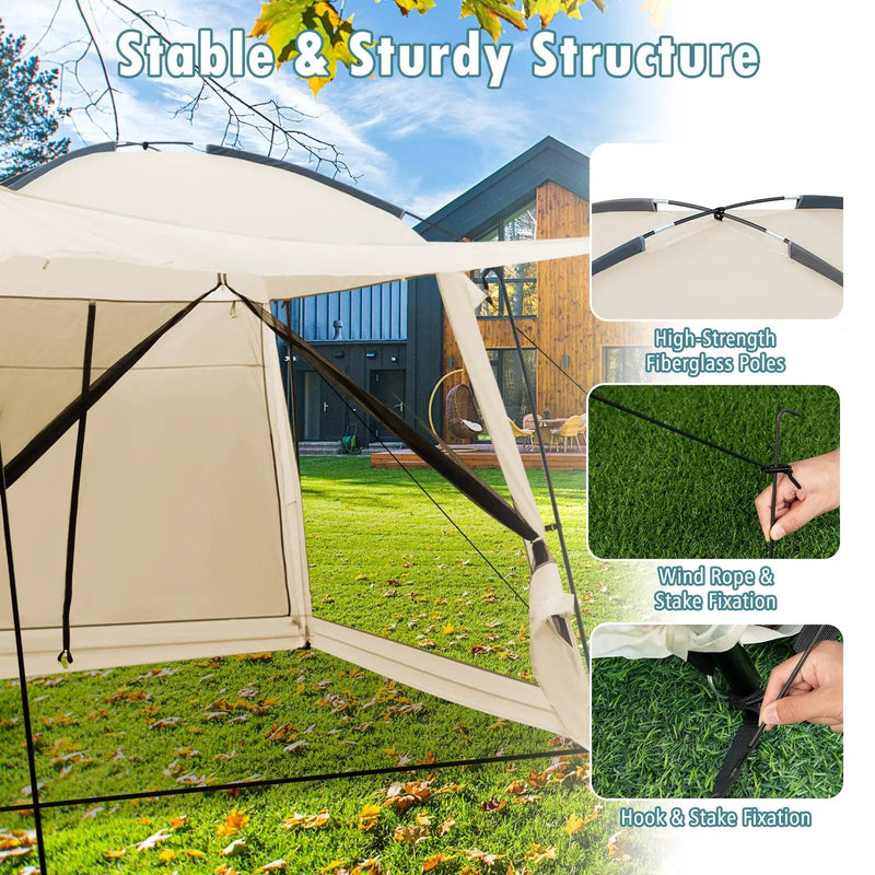 10 x 10 Feet Screened Canopy Tent w/ Vestibule and Zippered Door-Beige by DirectDeals