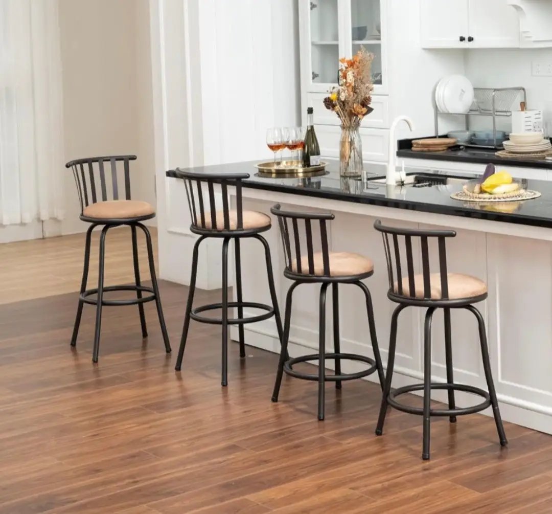 Open Box FurnitureR Adjustable Classic Barstools Set of 2, Country Style Bar Chairs with Back and Footrest Swivel Counter Height Bar Stools with Inter by Selzalot