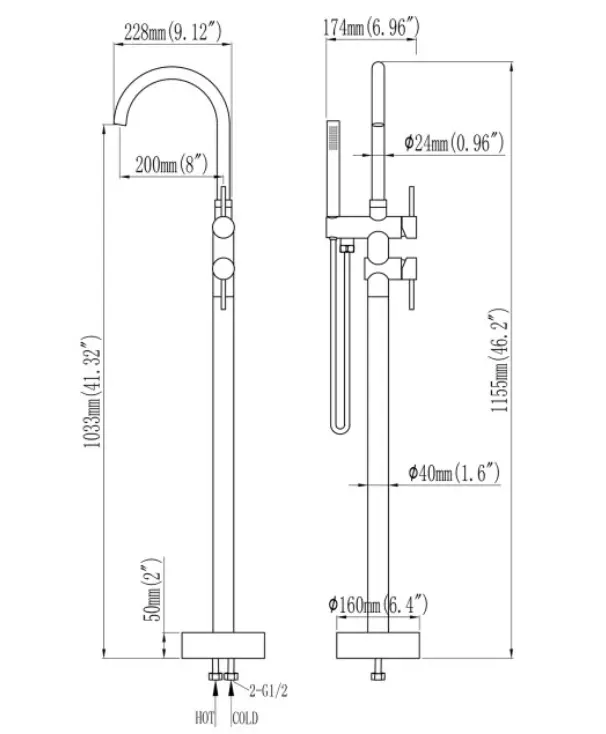 Zeek Floor Tub Faucet Matte Black F-TB51 by ZEEK