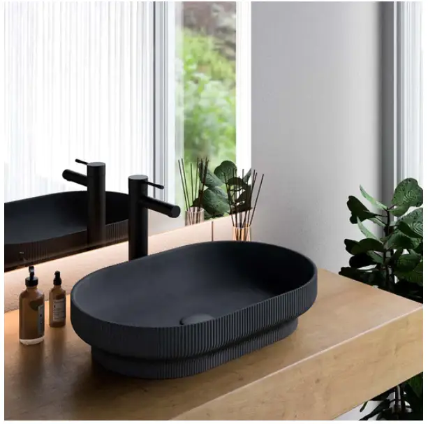 SUTOL02 22'' Concrete Rectangular Oval Vessel Sink - Bathroom by ZEEK