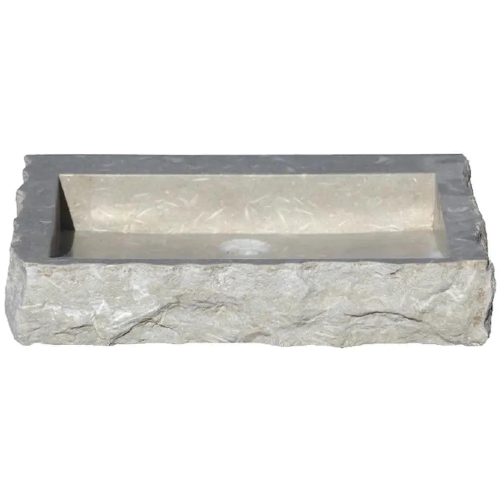Turkish Seagrass Limestone Vessel Sink Honed Interior Hand Chiseled Exterior 18x21x4 by GobekDesign