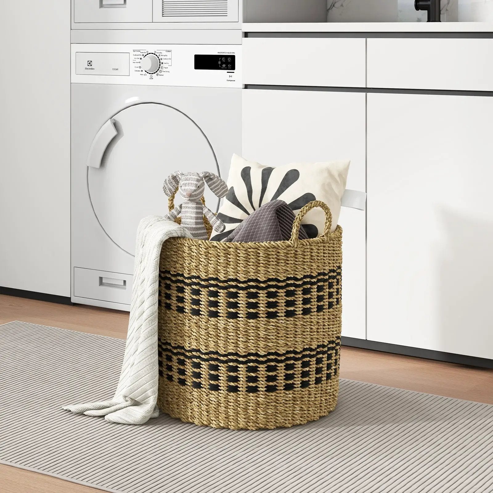 Seagrass Basket Set of 3 Stackable Storage Bins with Handles Woven Round Basket by DirectDeals
