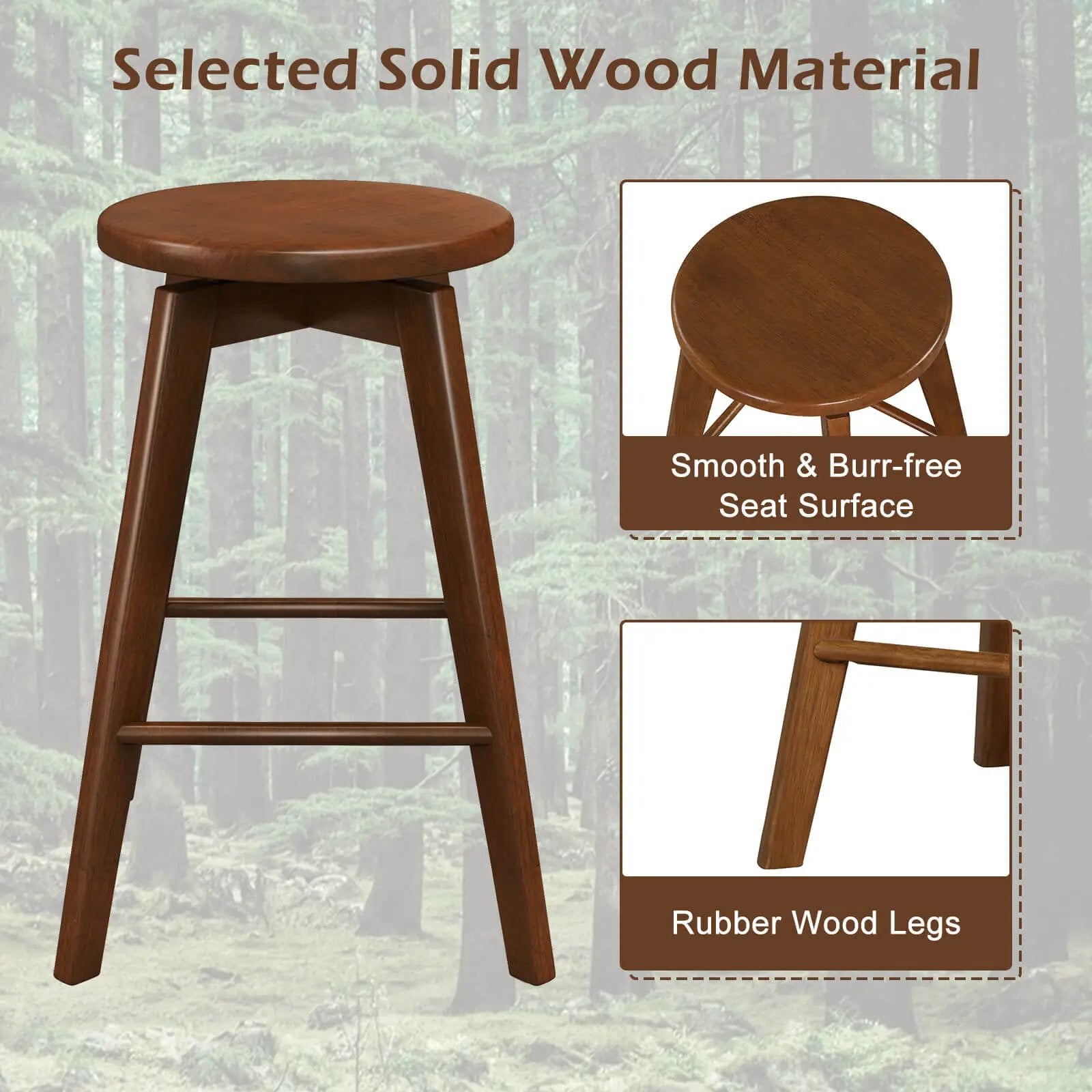 2 Set of 24.5 Inch Counter Height Bar Stool with Rubber Wood Frame by DirectDeals
