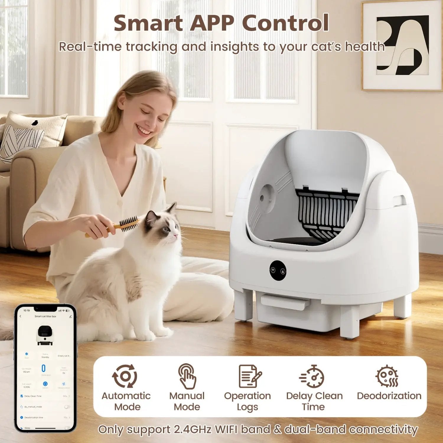 Self-Cleaning Cat Litter Box with APP Control & Open Top by DirectDeals