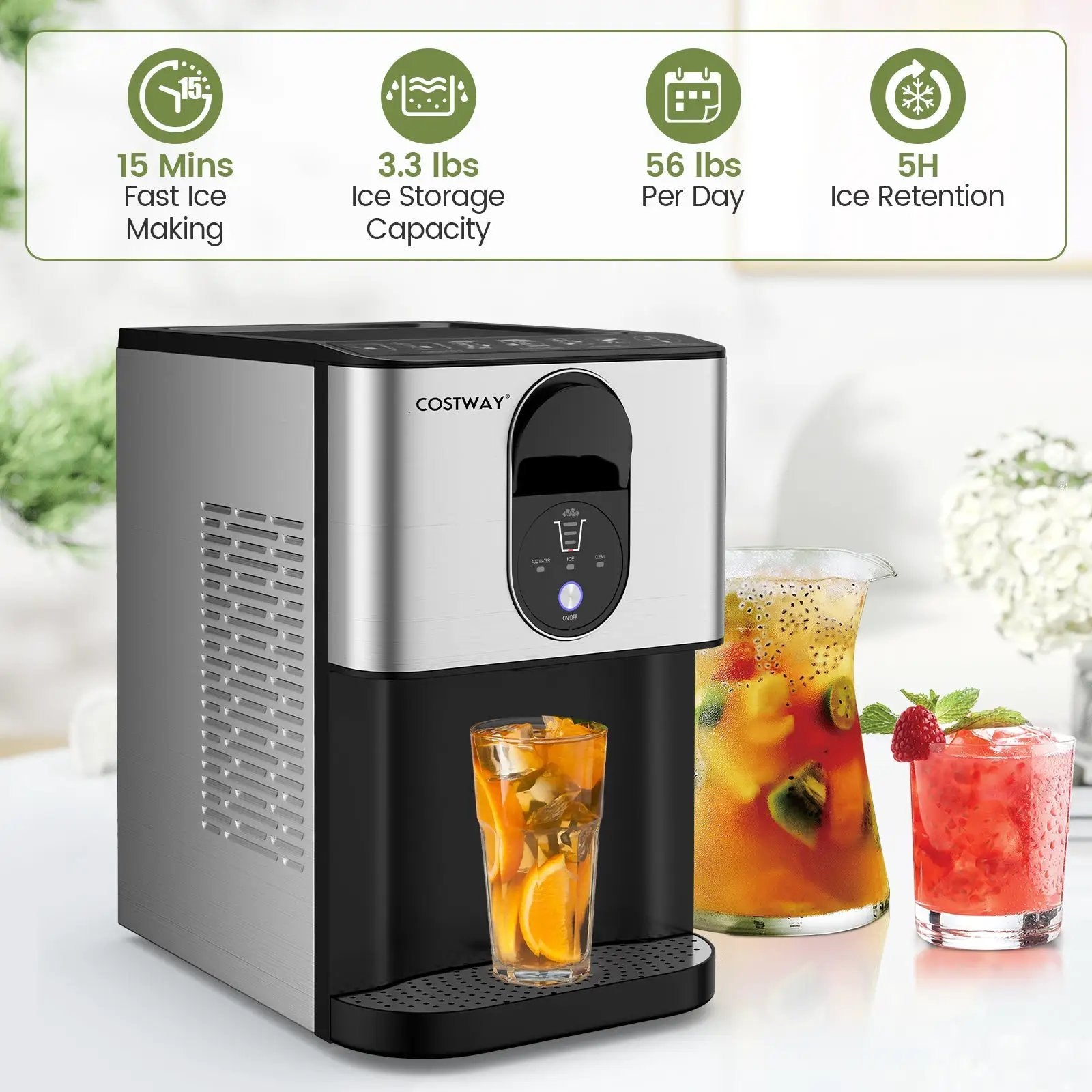 Self Dispensing Nugget Ice Maker Countertop with Soft Chewable Pellet Ice Cubes-Silver by DirectDeals