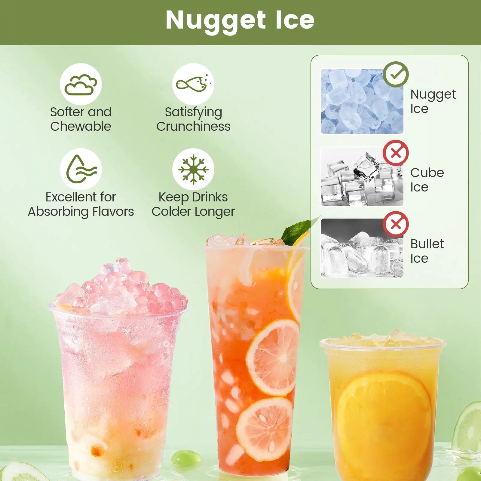 Self Dispensing Nugget Ice Maker Countertop with Soft Chewable Pellet Ice Cubes-Silver by DirectDeals