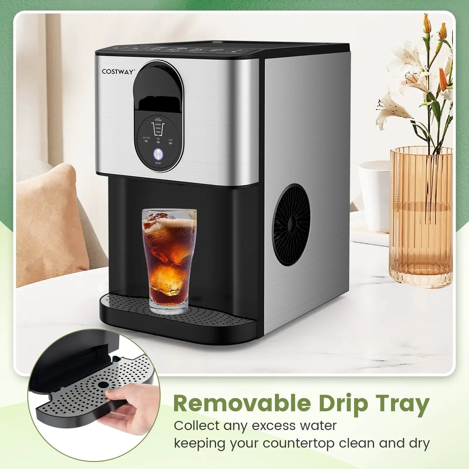 Self Dispensing Nugget Ice Maker Countertop with Soft Chewable Pellet Ice Cubes-Silver by DirectDeals