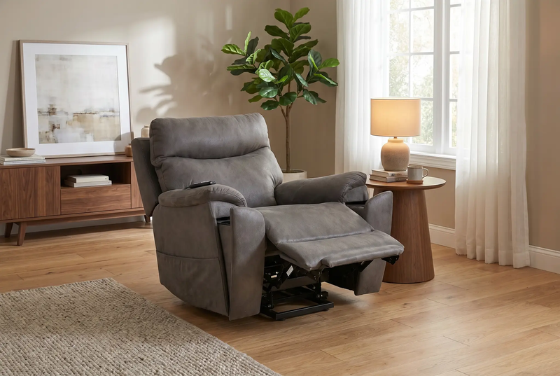 Serenity Slate Grey Ultra Infinite Position Lift Chair with Power Headrest, Heat, Massage & Wireless Charging by Ornate Furniture