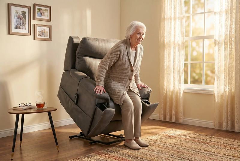 Serenity Slate Grey Ultra Infinite Position Lift Chair with Power Headrest, Heat, Massage & Wireless Charging by Ornate Furniture