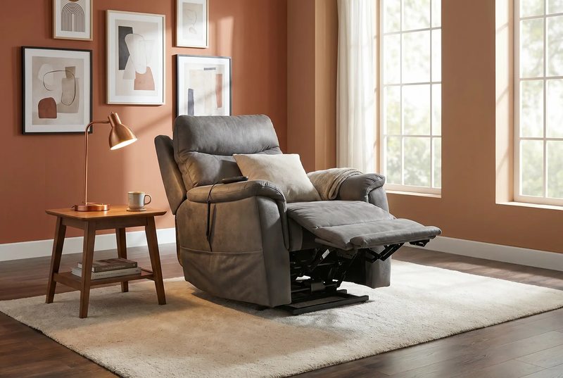 Serenity Slate Grey Ultra Infinite Position Lift Chair with Power Headrest, Heat, Massage & Wireless Charging by Ornate Furniture