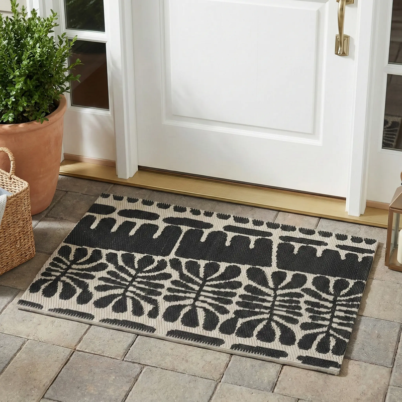 Serowe Black Outdoor Doormat – 24" x 36" Non-Slip, Recycled Plastic by Fab Habitat
