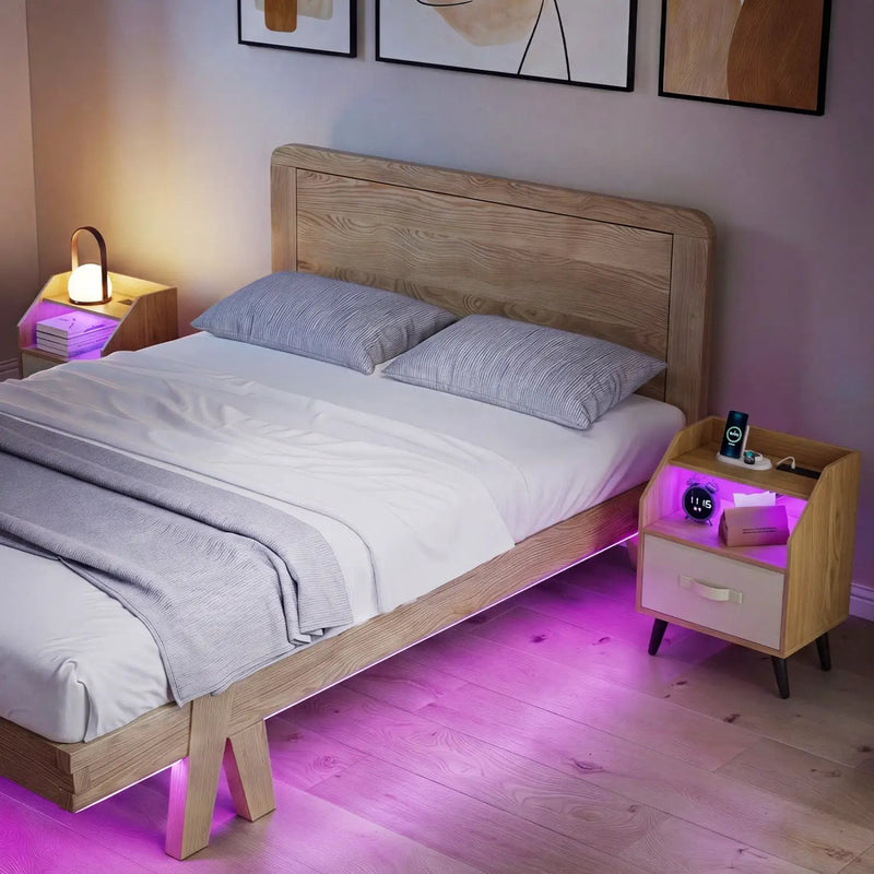 LED Nightstand Set with Charging Station & Drawer (Set of 2) by DirectDeals