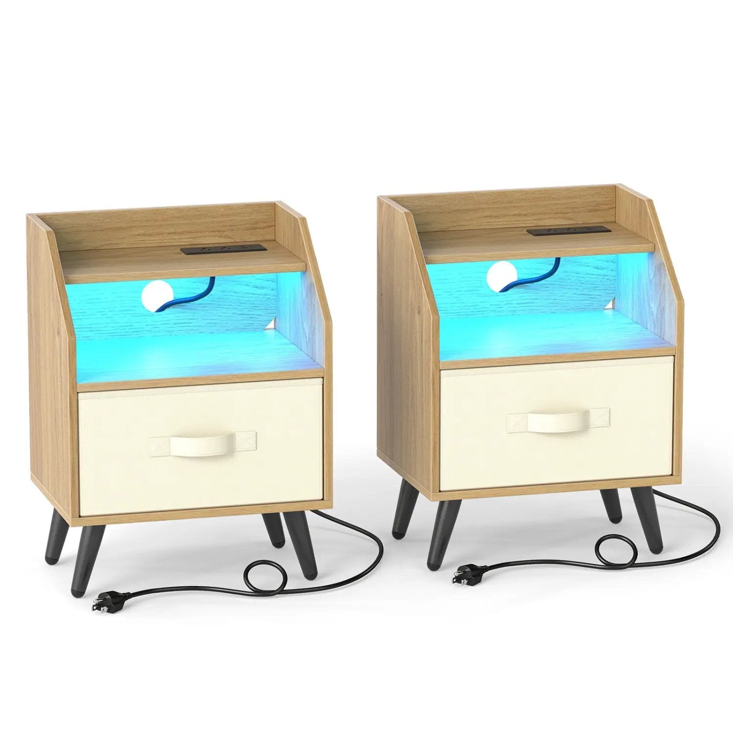 LED Nightstand Set with Charging Station & Drawer (Set of 2) by DirectDeals
