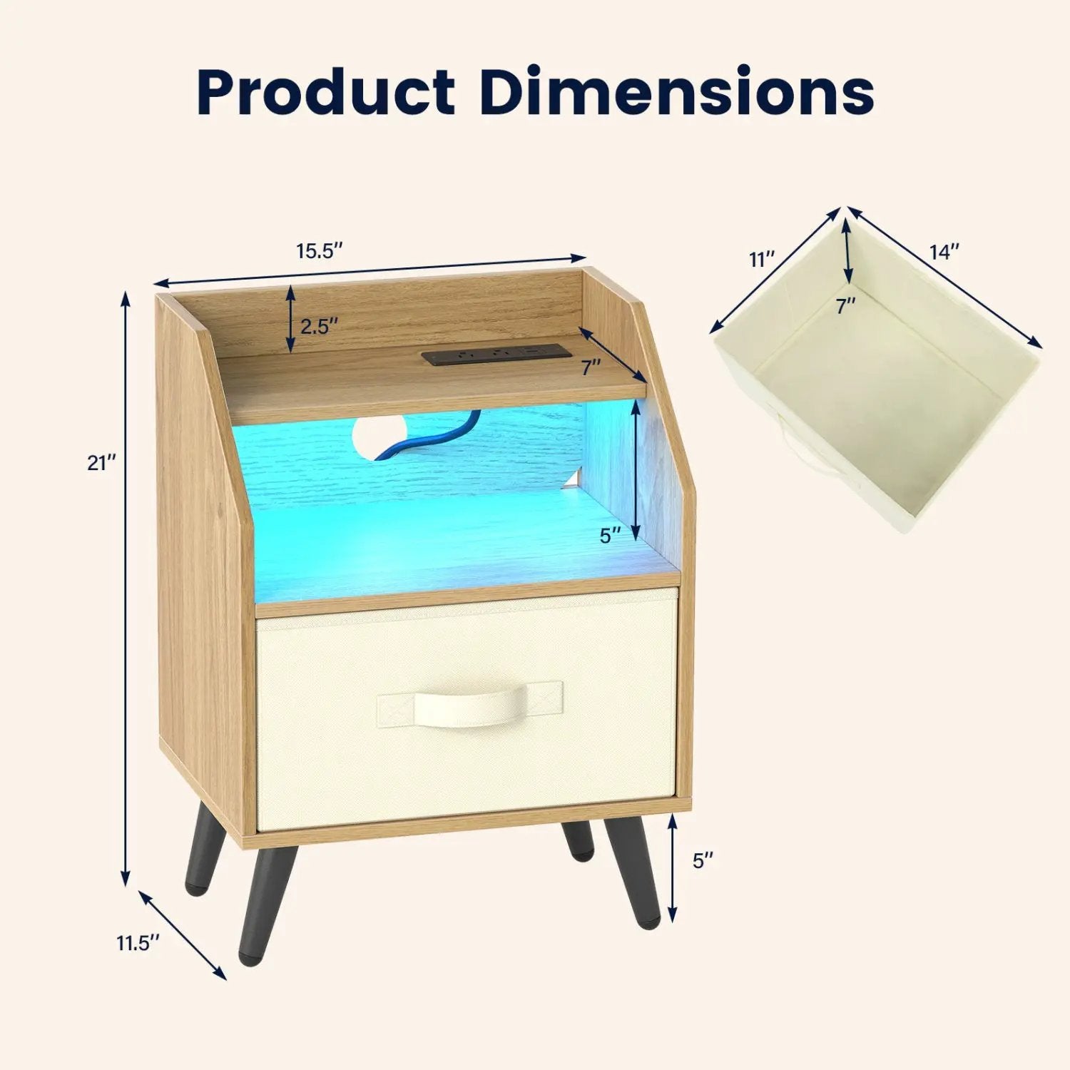 LED Nightstand Set with Charging Station & Drawer (Set of 2) by DirectDeals