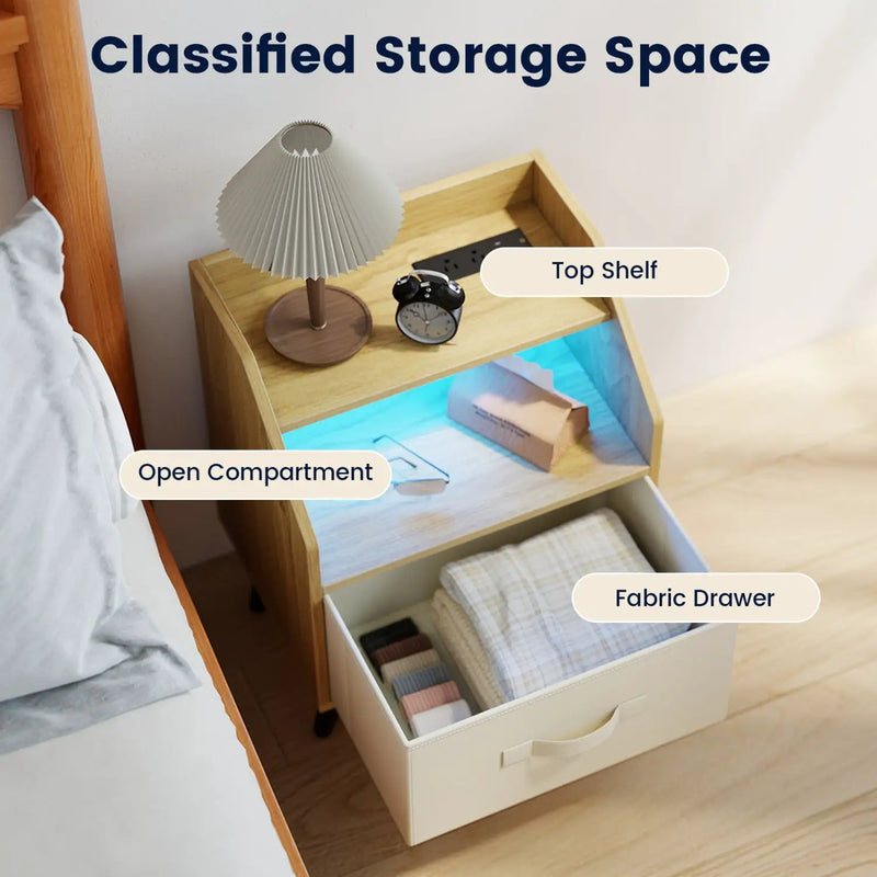 LED Nightstand Set with Charging Station & Drawer (Set of 2) by DirectDeals