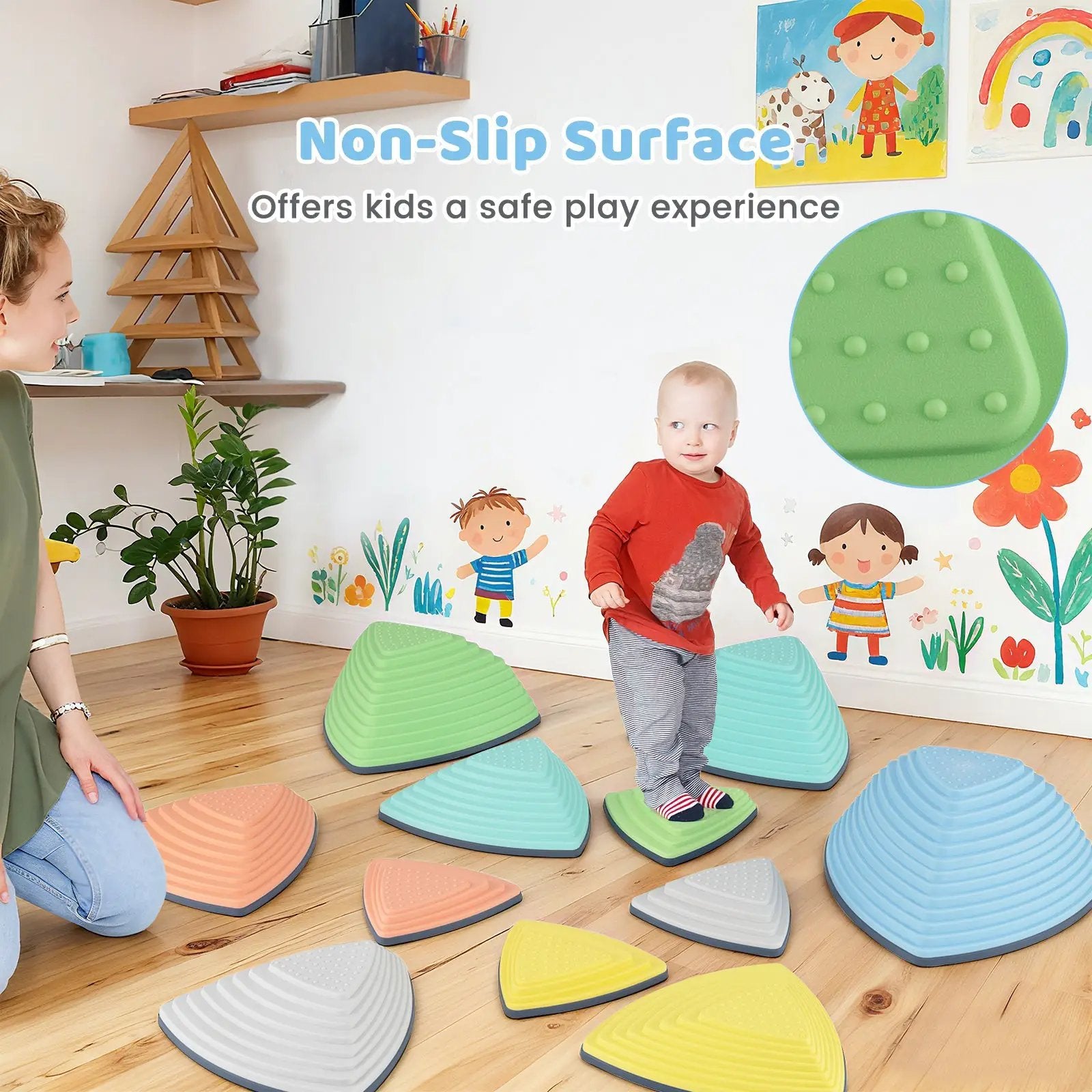 Set of 11 Stepping Stones for Kids Non-Slip Balance Stones with Storage Bag by DirectDeals