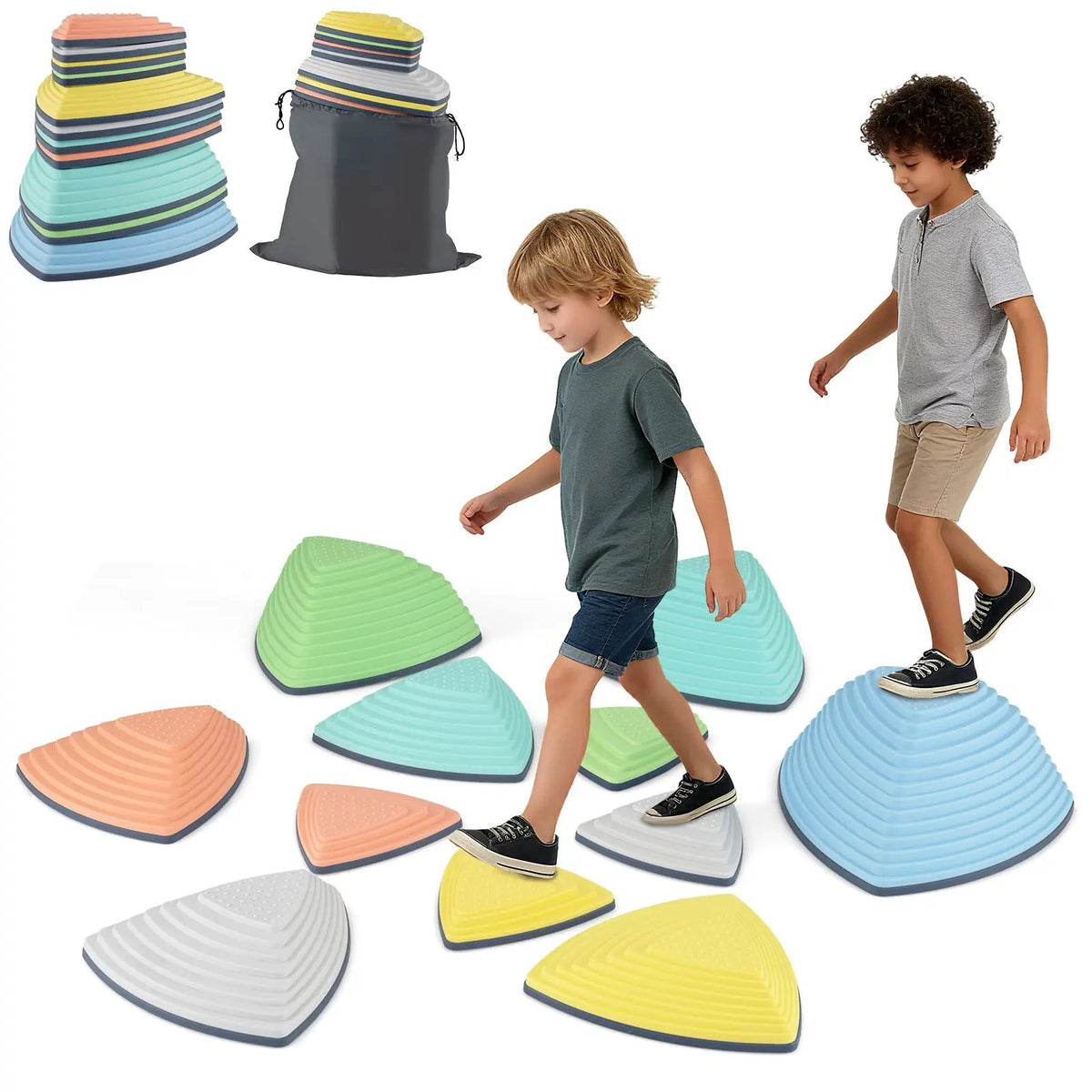 Set of 11 Stepping Stones for Kids Non-Slip Balance Stones with Storage Bag, photo 5 of 16