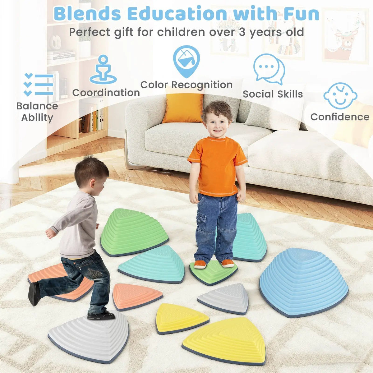 Set of 11 Stepping Stones for Kids Non-Slip Balance Stones with Storage Bag, photo 9 of 16
