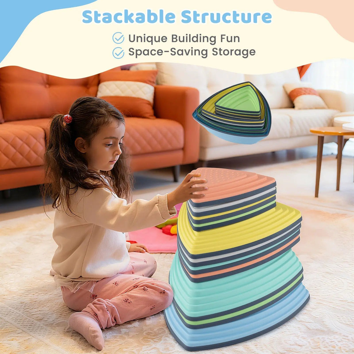 Set of 11 Stepping Stones for Kids Non-Slip Balance Stones with Storage Bag, photo 11 of 16