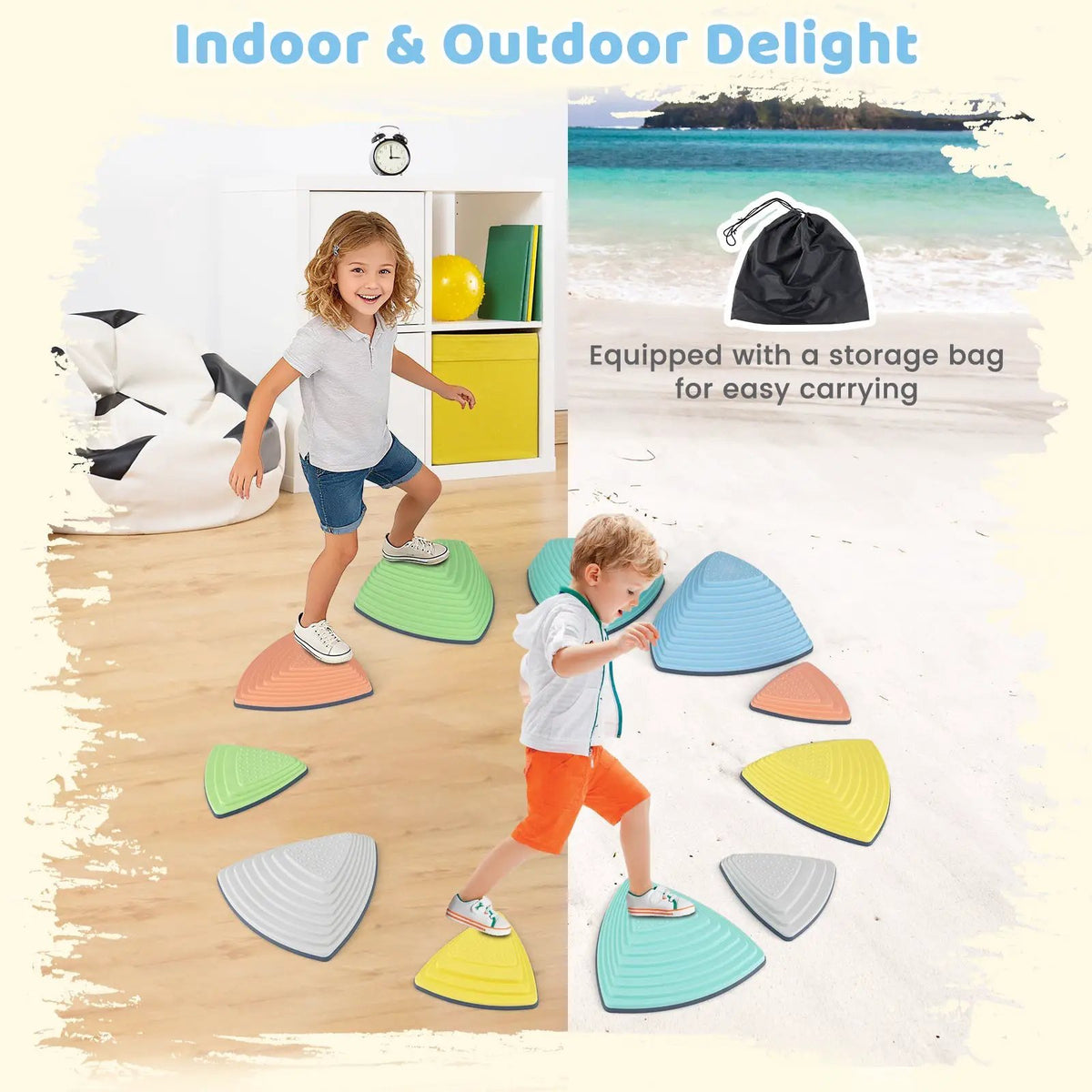 Set of 11 Stepping Stones for Kids Non-Slip Balance Stones with Storage Bag, photo 13 of 16