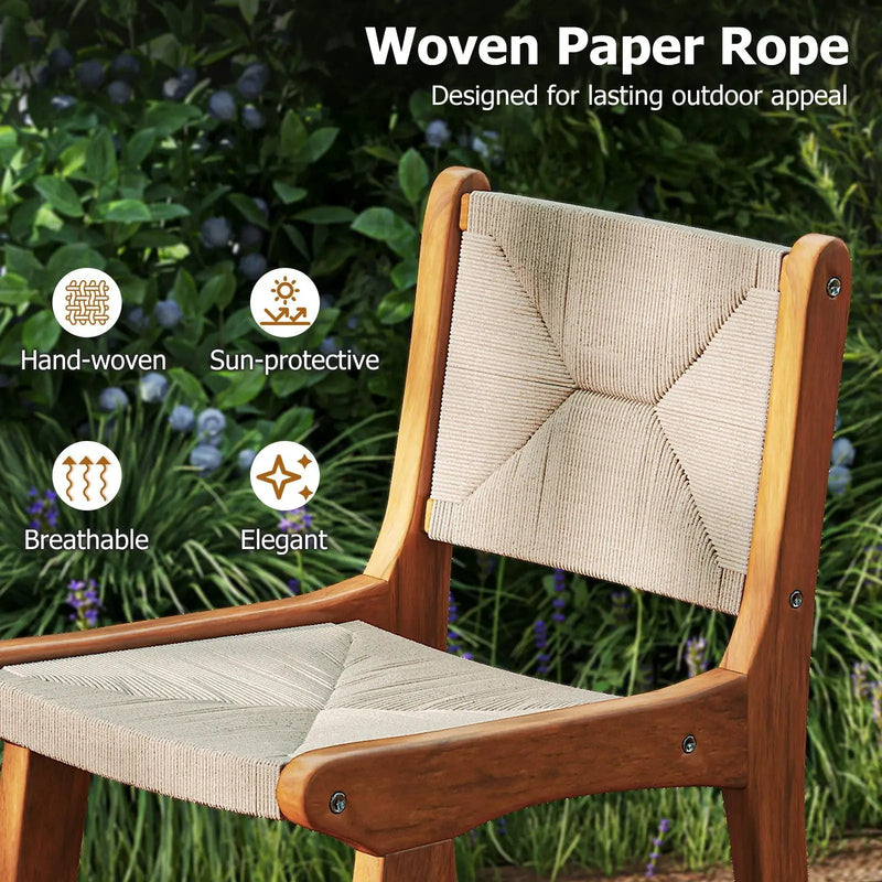 Set of 1 Outdoor Counter Height Bar Stool Woven Paper Rope Patio Barstool with Teak Wood Frame by DirectDeals