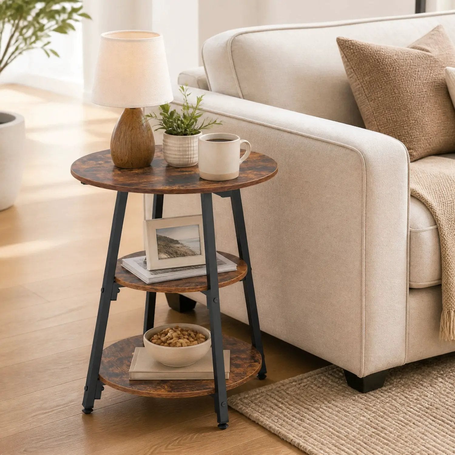 Industrial Side Table with 3-Tier Shelves and Metal Frame by DirectDeals
