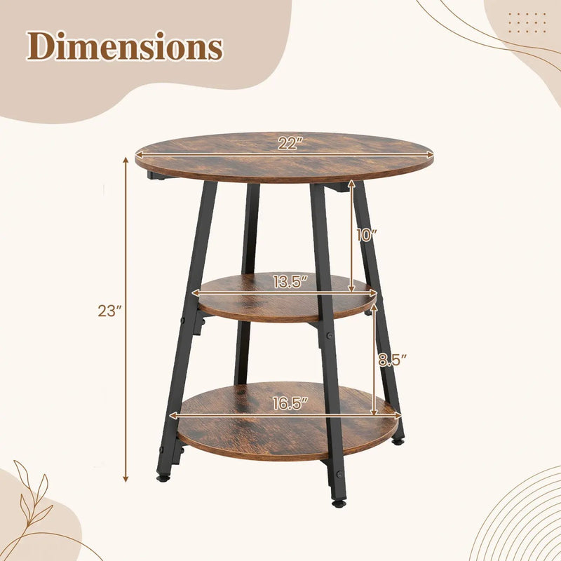 Industrial Side Table with 3-Tier Shelves and Metal Frame by DirectDeals