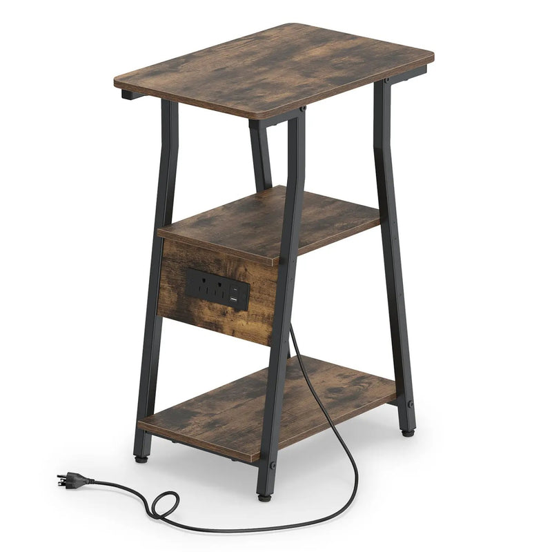 Industrial Side Table with Charging Station & 3-Tier Shelves by DirectDeals