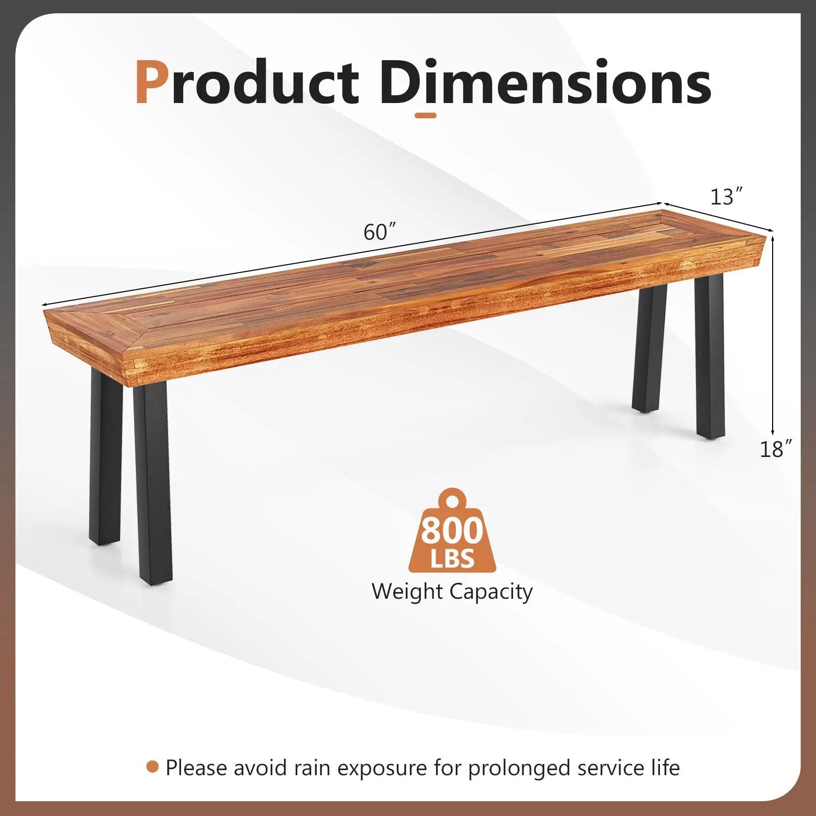 Set of 1 Outdoor Acacia Wood Benches 2-3 People Backless Garden Front Benches with Metal Frame-1 Piece by DirectDeals