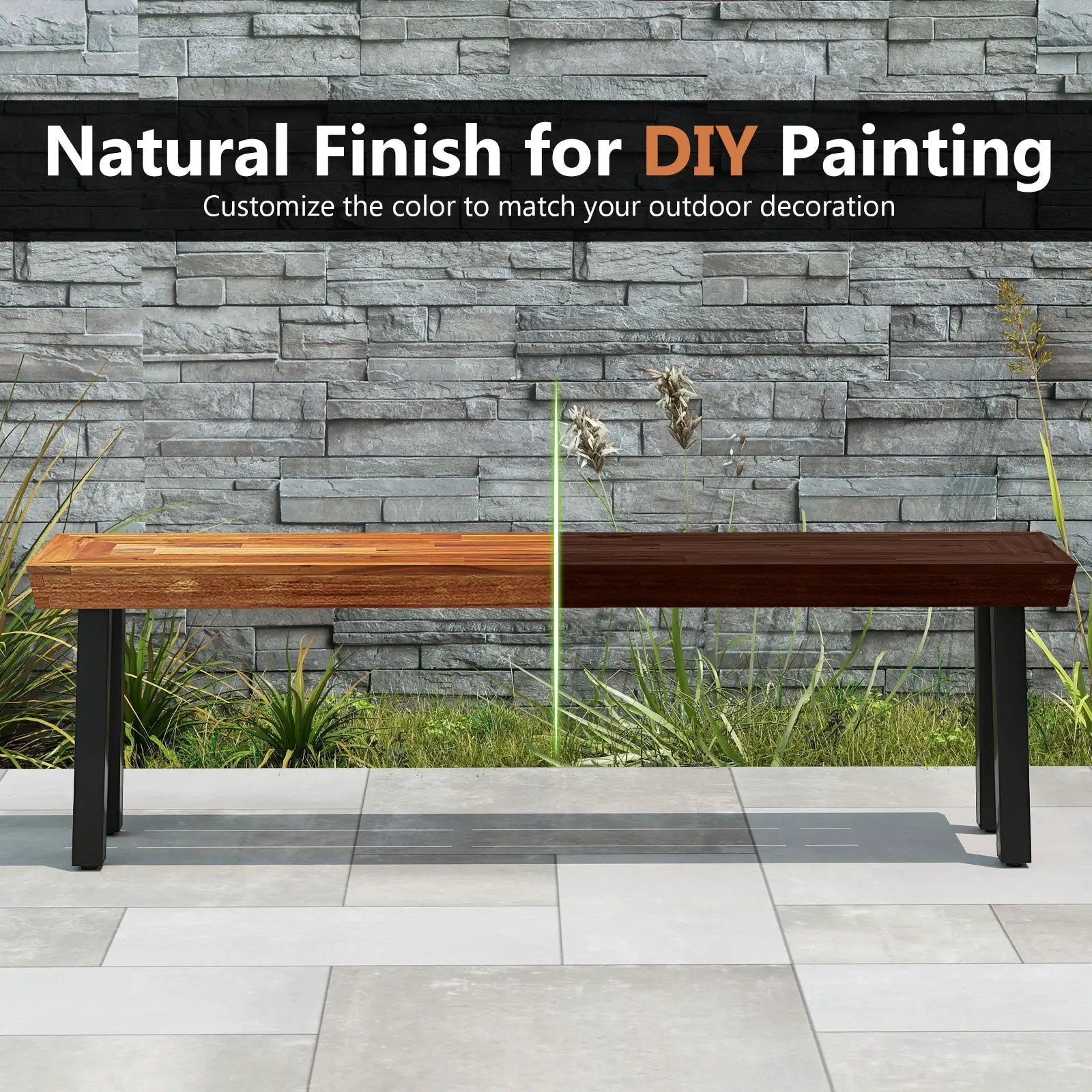 Set of 1 Outdoor Acacia Wood Benches 2-3 People Backless Garden Front Benches with Metal Frame-1 Piece by DirectDeals