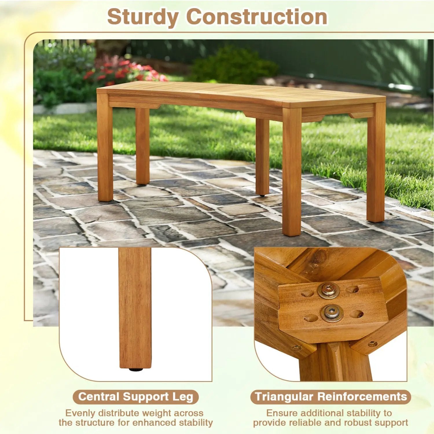Curved Acacia Wood Garden Bench for 2 Person by DirectDeals