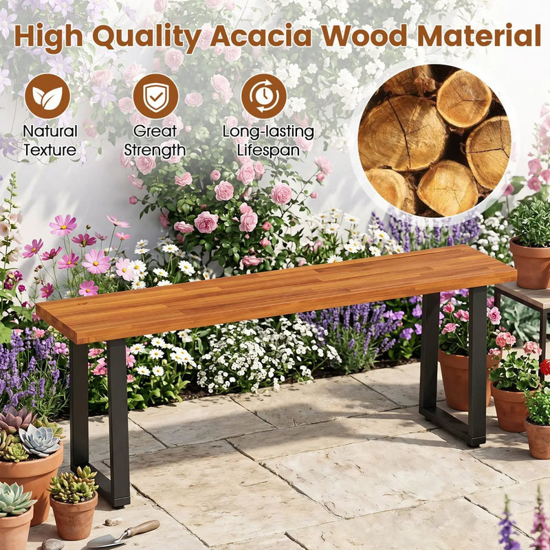 47.5" Acacia Wood Patio Bench with Metal Legs by DirectDeals